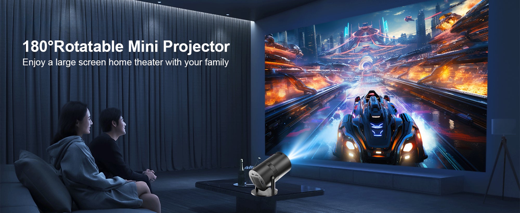Mini Projector with WiFi 6 and Bluetooth, Auto Keystone Outdoor Movie Projector, 180°Adjustable Big Screen Home Portable Projector for Phone/TV Stick/Laptop/HDMI