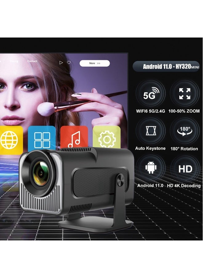 Portable HD Projector - Support 4K - Smart Projector with 5G Dual-band Wifi and Bluetooth 5.0 - Mobile Home Theater - Compatible With Android/iOS/Windows/TV Stick/HDMI/USB