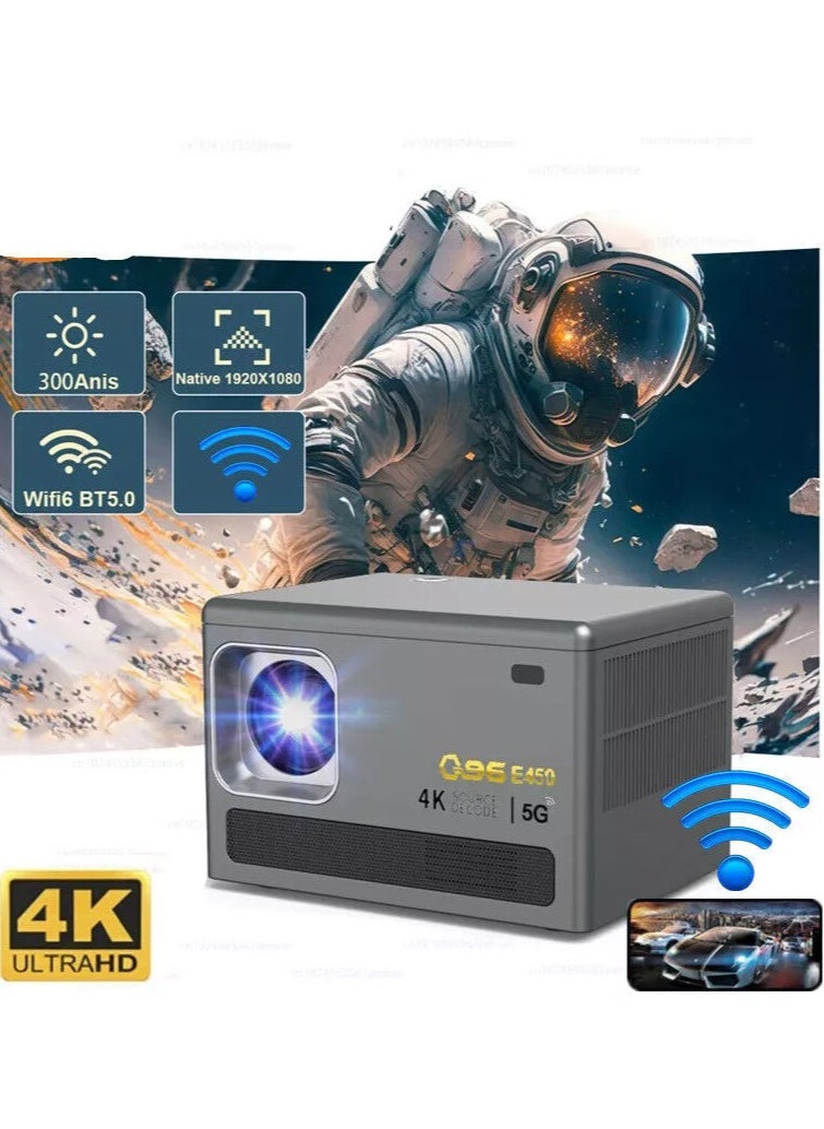 Pro Smart Projector 4K with 5G WiFi Bluetooth, Portable outdoor&Indoor Projector, Movie Projector Compatible with iOS/Android/HDMI/TV stick E450