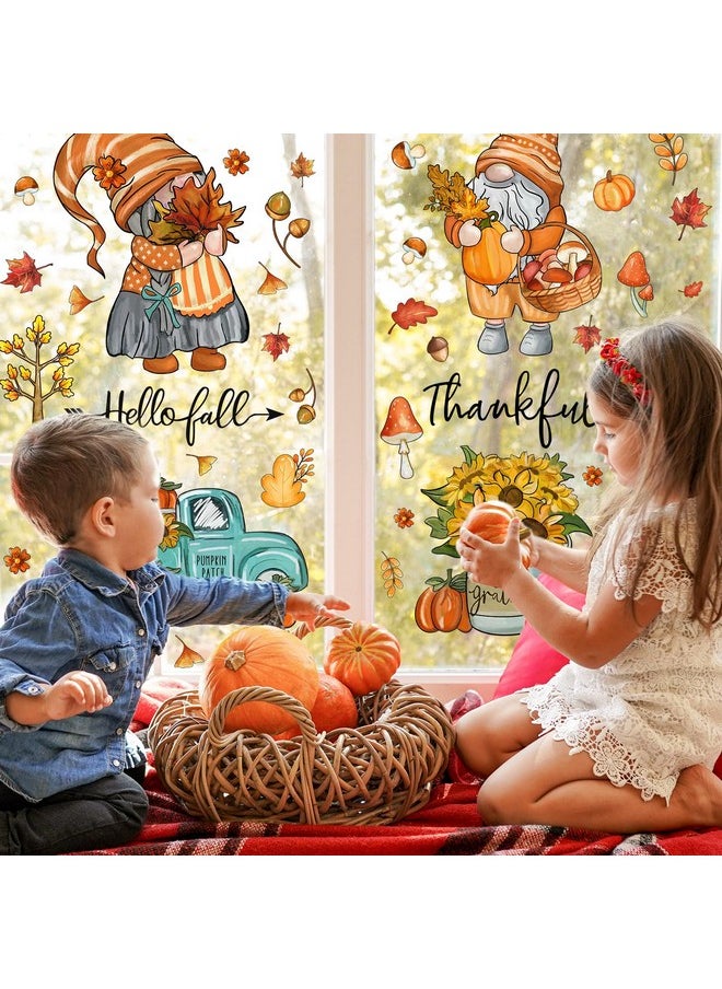 90Pcs Fall Window Stickers Autumn Gnome Truck Flowers Maple Leaves Window Clings Watercolor Reusable Pvc Harvest Thankful Stickers For Thanksgiving Glass Mirror Decor 6 Sheet