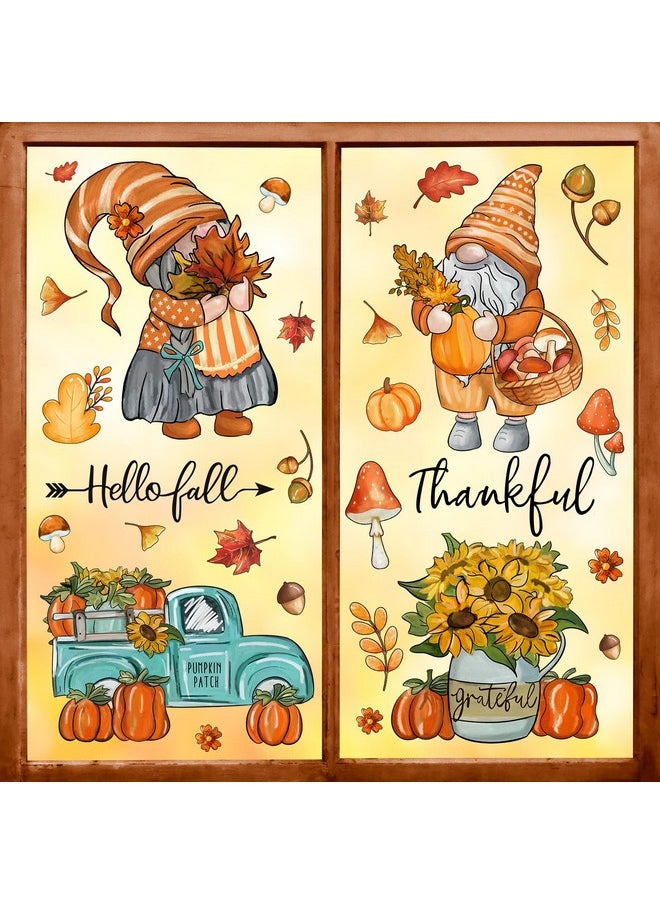 90Pcs Fall Window Stickers Autumn Gnome Truck Flowers Maple Leaves Window Clings Watercolor Reusable Pvc Harvest Thankful Stickers For Thanksgiving Glass Mirror Decor 6 Sheet