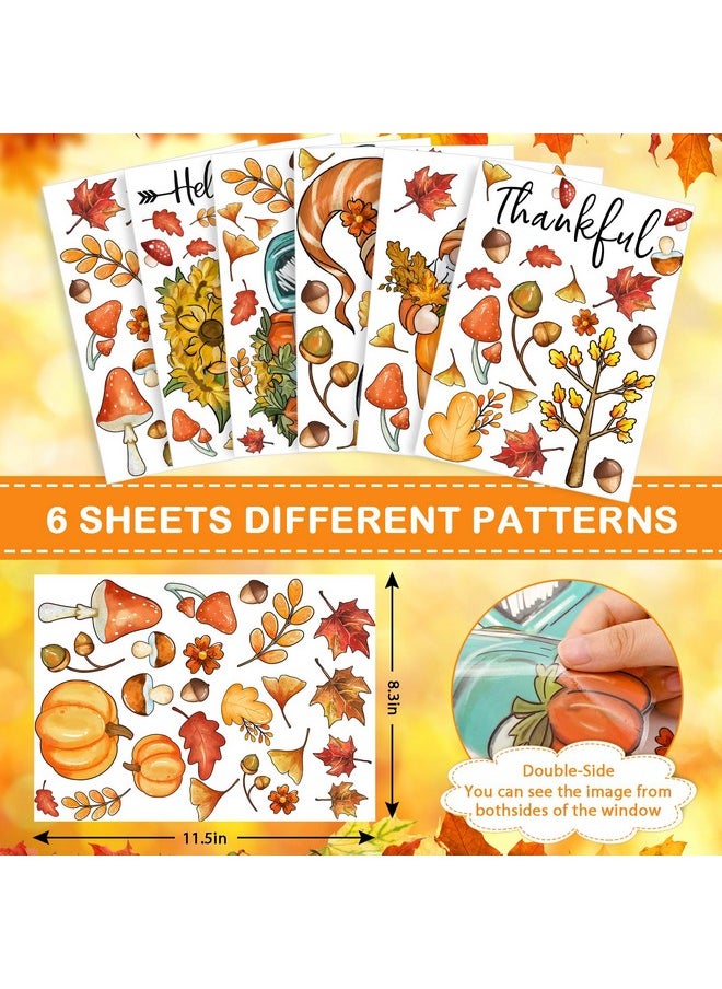 90Pcs Fall Window Stickers Autumn Gnome Truck Flowers Maple Leaves Window Clings Watercolor Reusable Pvc Harvest Thankful Stickers For Thanksgiving Glass Mirror Decor 6 Sheet