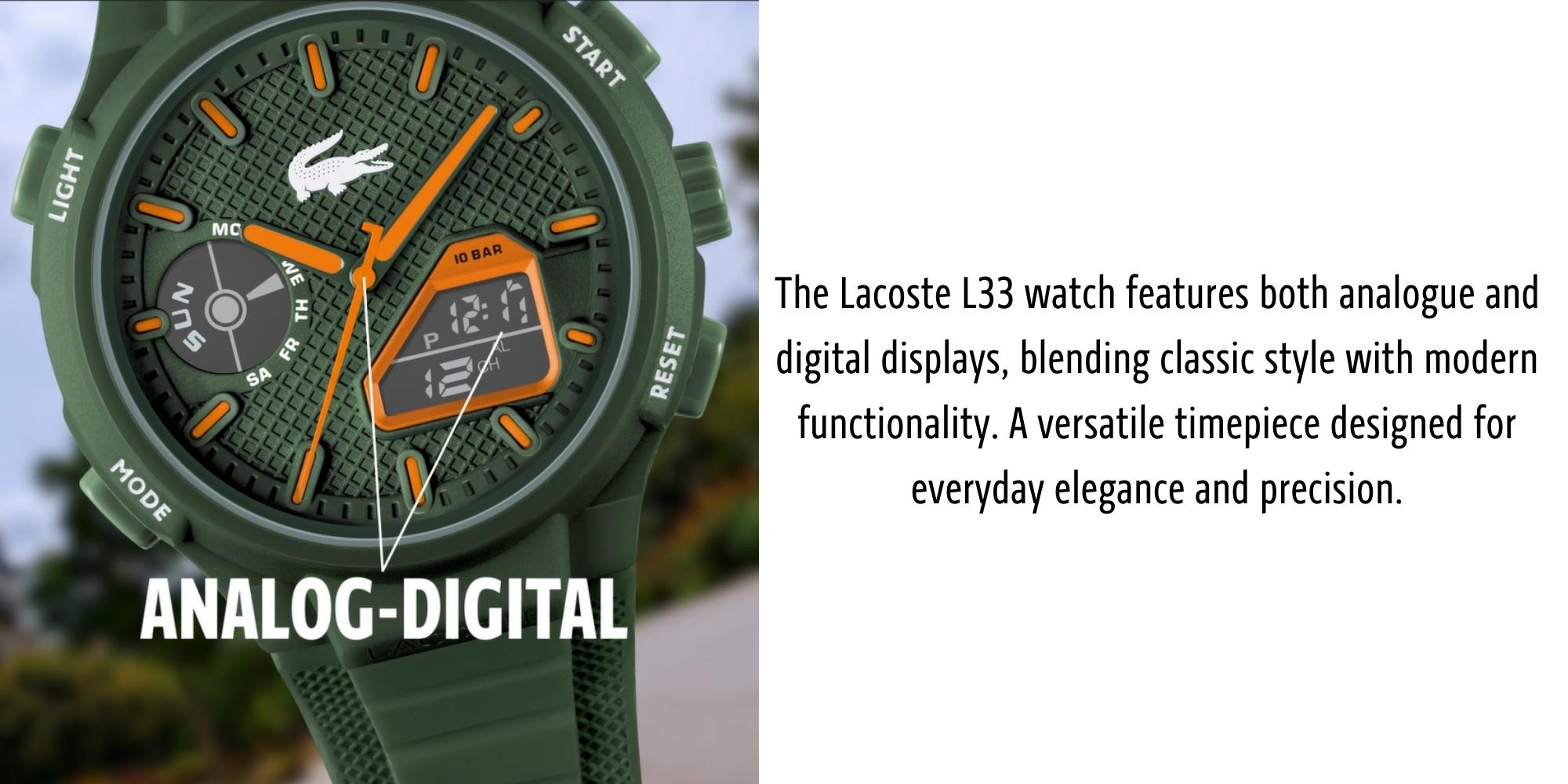 LC33 Analog and Digital Display Silicon Strap Wrist Watch - 45 mm - Green