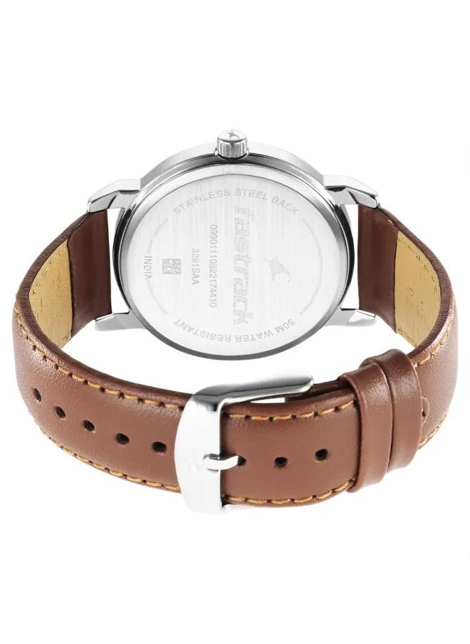 Fastrack Stunners Quartz Analog Watch for Guys With Silver Dial Leather Strap