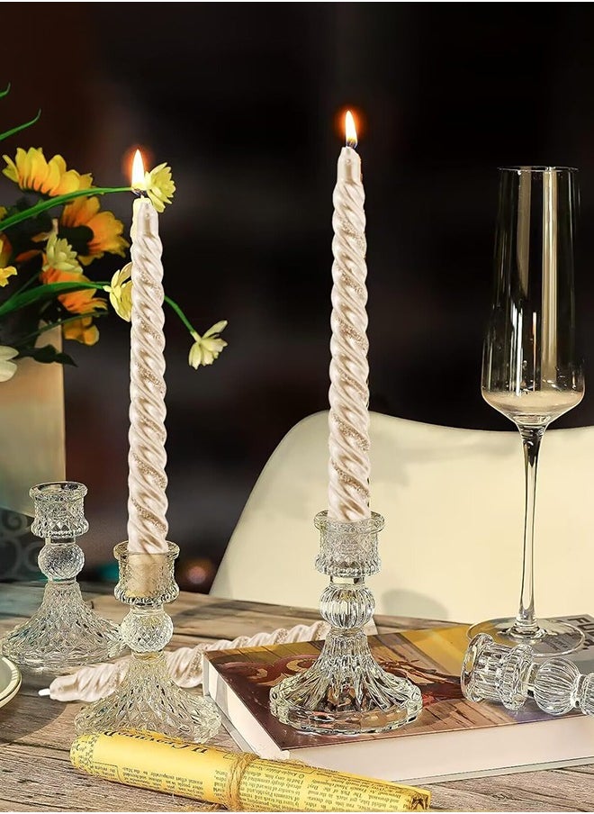 Clear Glass Candlestick Holders,6 pcs Set Include Taper Candle Holders and Stripe Candle Holders,Two Style for Formal Events, Wedding, Festival,Church, Party & Festival Decoration