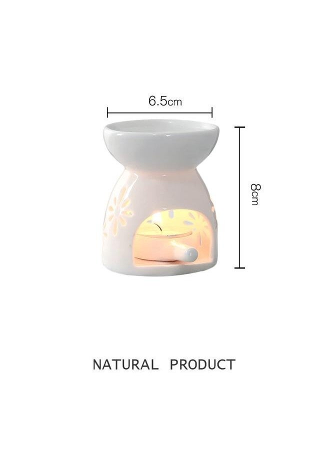 2-Piece Ceramic Oil Burner With Candle Holder Set White One Size，Ceramic Tealight Candle Holder Oil Burner Mini Essential Oil Incense Aroma Diffuser Furnace Ceramic Incense Burner Wax Melt Warmer for Home (Without Candle)