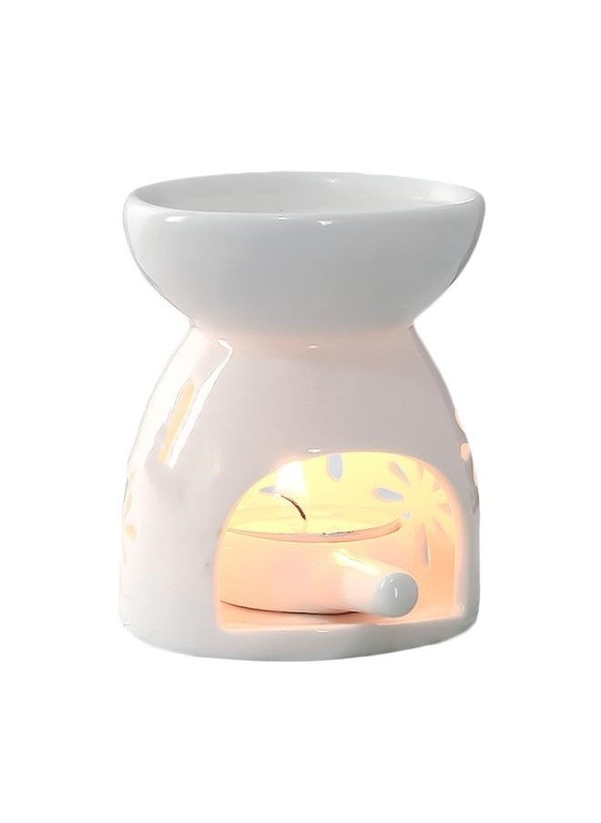 2-Piece Ceramic Oil Burner With Candle Holder Set White One Size，Ceramic Tealight Candle Holder Oil Burner Mini Essential Oil Incense Aroma Diffuser Furnace Ceramic Incense Burner Wax Melt Warmer for Home (Without Candle)