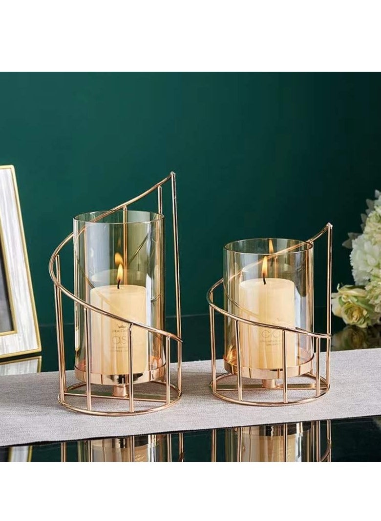 2 Piece Pillar and Tealight Candle Holder for Home Décor, Centerpiece (Gold/Glass)