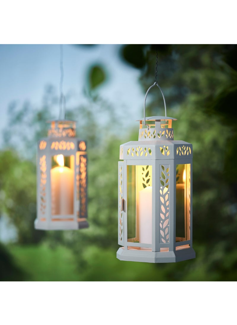 Lantern F Block Candle In/Outdoor White 28 Cm