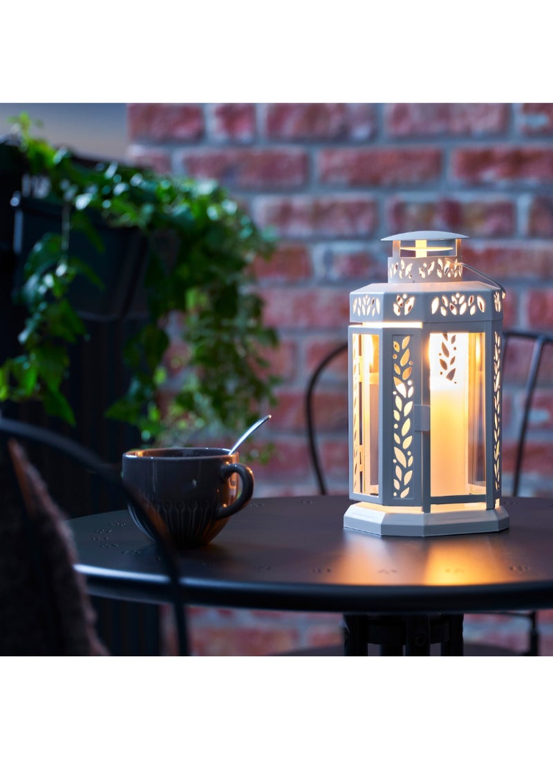 Lantern F Block Candle In/Outdoor White 28 Cm