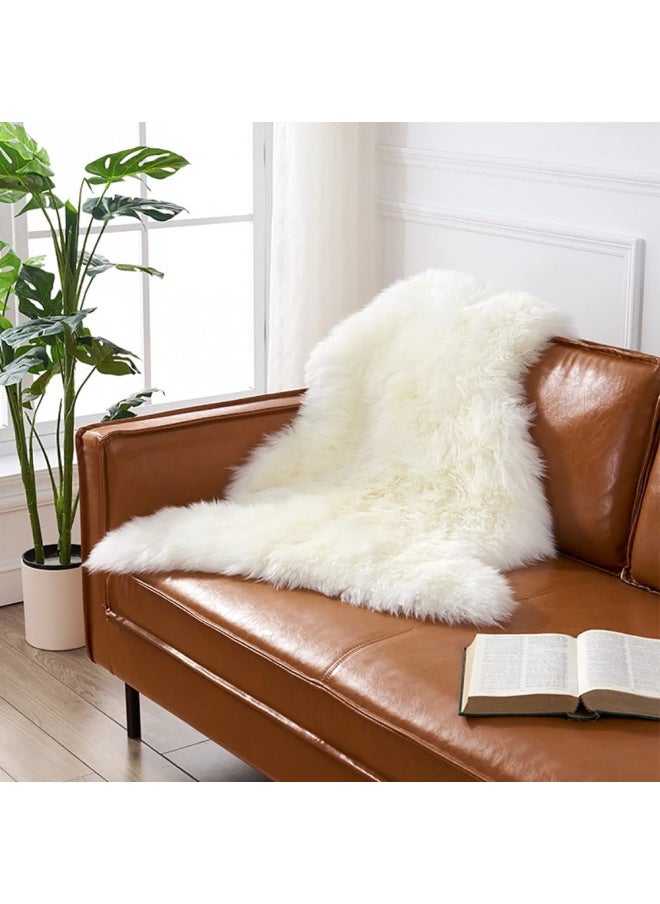 HUAHOO Premium Genuine Sheepskin Rug Real Australia Sheepskin Natural Luxury Fluffy Lambskin Fur Area Rug Seat Covers for Kids Bedroom Sofa Chair Cover Pets Dogs Mat Single Pelt/2'x 3' White/Ivory