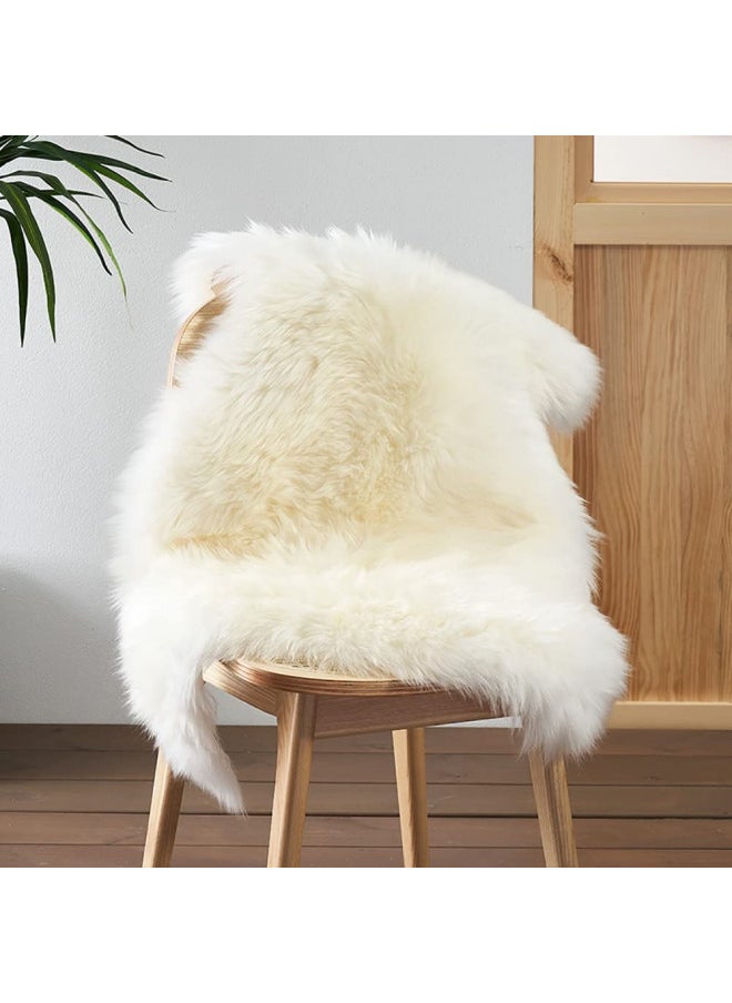 HUAHOO Premium Genuine Sheepskin Rug Real Australia Sheepskin Natural Luxury Fluffy Lambskin Fur Area Rug Seat Covers for Kids Bedroom Sofa Chair Cover Pets Dogs Mat Single Pelt/2'x 3' White/Ivory