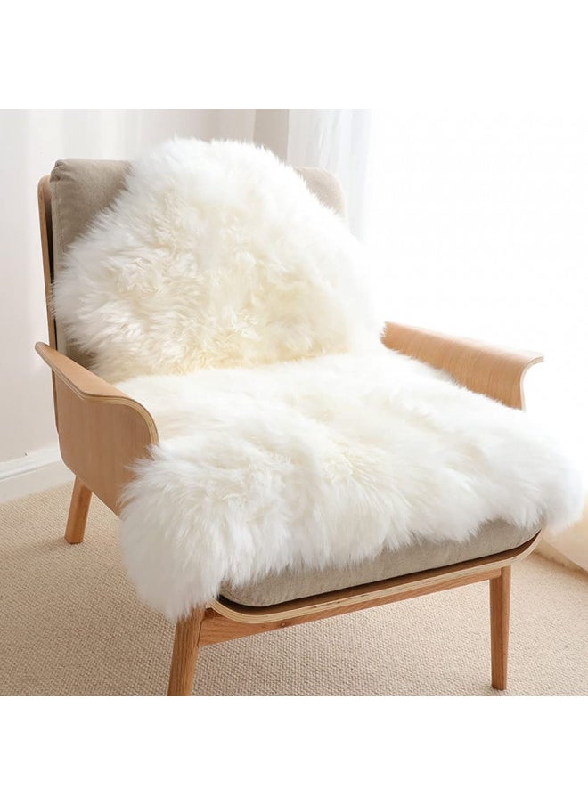 HUAHOO Premium Genuine Sheepskin Rug Real Australia Sheepskin Natural Luxury Fluffy Lambskin Fur Area Rug Seat Covers for Kids Bedroom Sofa Chair Cover Pets Dogs Mat Single Pelt/2'x 3' White/Ivory