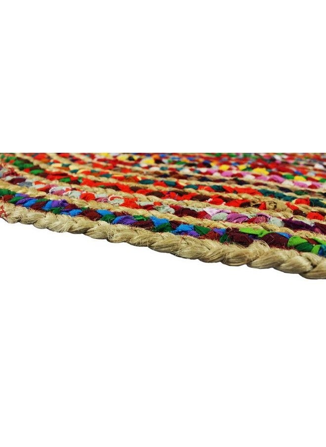 Jute Chindi Braid Rag Rug Boho Farmhouse Rustic Area Accent Throw Rug Handwoven Reversible Natural Recycled Cotton Living Room Den Study Home Décor Gift 2' X 3' Oval Multi Color