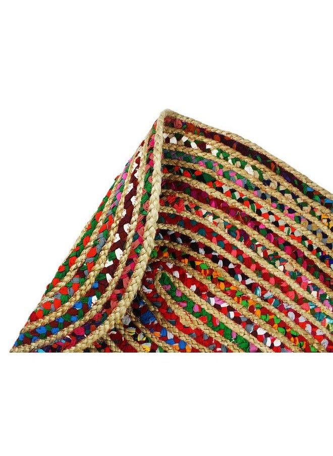 Jute Chindi Braid Rag Rug Boho Farmhouse Rustic Area Accent Throw Rug Handwoven Reversible Natural Recycled Cotton Living Room Den Study Home Décor Gift 2' X 3' Oval Multi Color