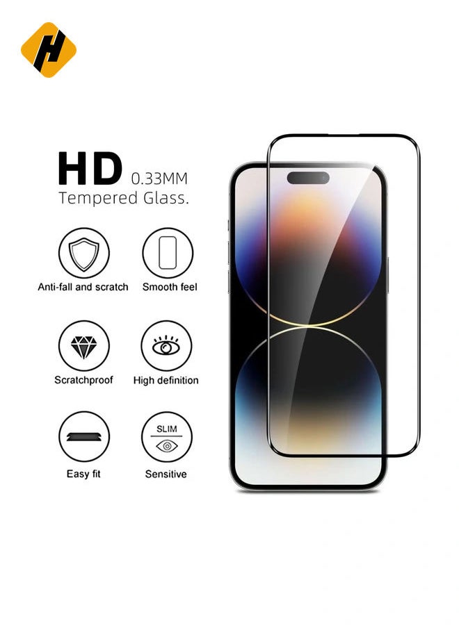 Iphone 15 Pro Screen Protector Tempered Glass,3D Curved Edge High Definition Anti Scratch 9H Hardness Bubble-Free Case Friendly Full Glue Screen Protector for Iphone 15 Pro 5G 2023 (5D Glass Black)