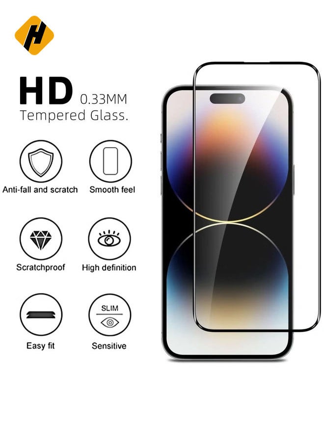 Iphone 15 Pro Screen Protector Tempered Glass,3D Curved Edge High Definition Anti Scratch 9H Hardness Bubble-Free Case Friendly Full Glue Screen Protector for Iphone 15 Pro 5G 2023 (5D Glass Black)