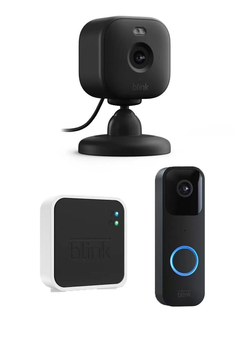 Blink Video Doorbell & Sync Module in Black + Blink Mini 2 Cam in Black Set