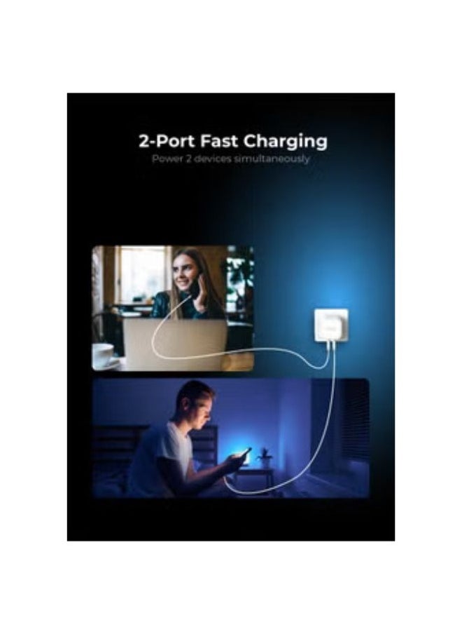 Blupebble 2-Port PD GaN Fast Charger 45W Dual Port 2 USB C Charger Plug, Type C PD Adapter Travel Charger Plug