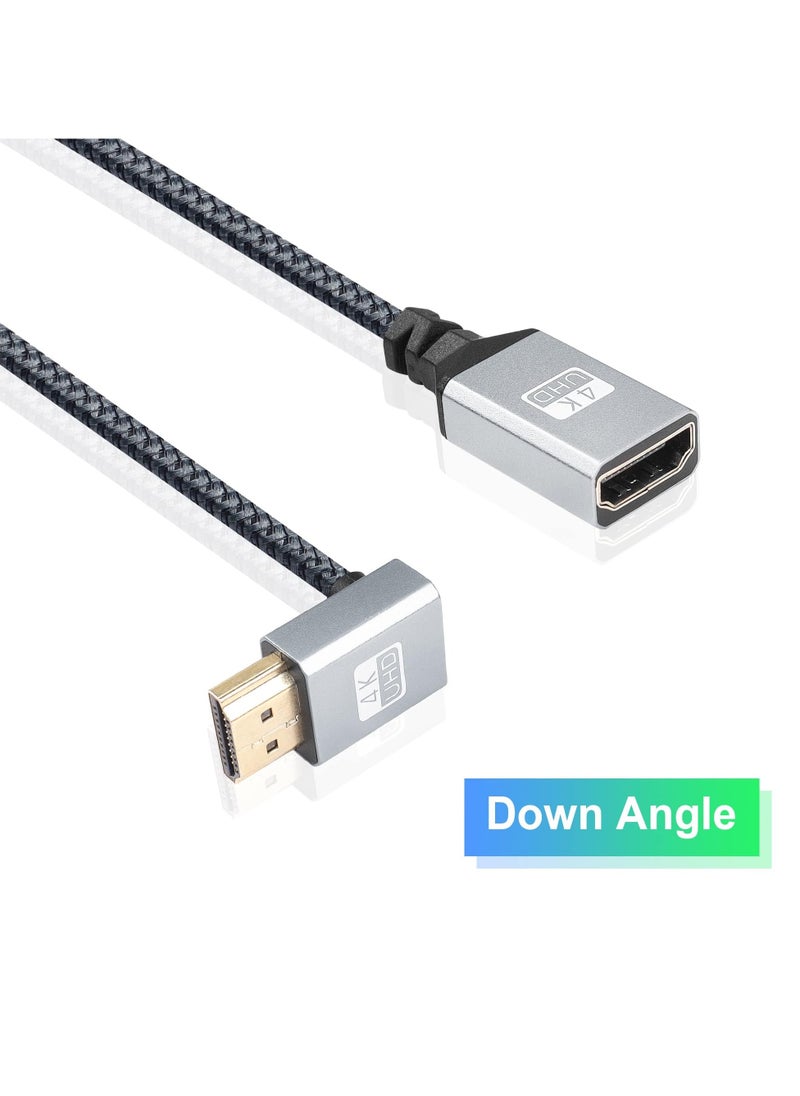 4K HDMI Extension Cable 90 Degree Down Angle HDMI Male to Female Extension Cable Supports 4K@60Hz,3D and HDR,Applicable to HDTV, Blu-ray Player,Projector, Monitor,etc(Down Angle)