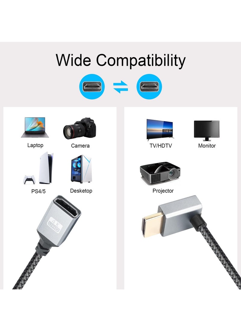 4K HDMI Extension Cable 90 Degree Down Angle HDMI Male to Female Extension Cable Supports 4K@60Hz,3D and HDR,Applicable to HDTV, Blu-ray Player,Projector, Monitor,etc(Down Angle)