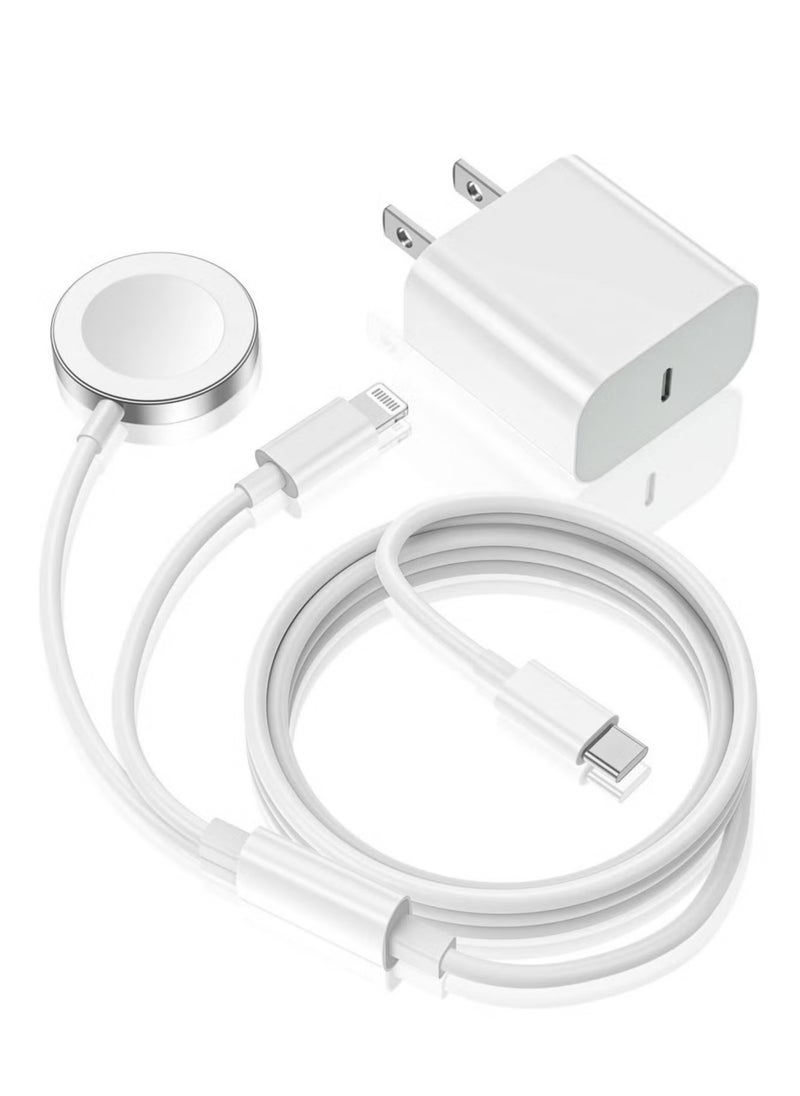 2-in-1 USB C Fast Charger for Apple Watch & iPhone - 6FT Magnetic Charging Cable with 15W Wall Adapter