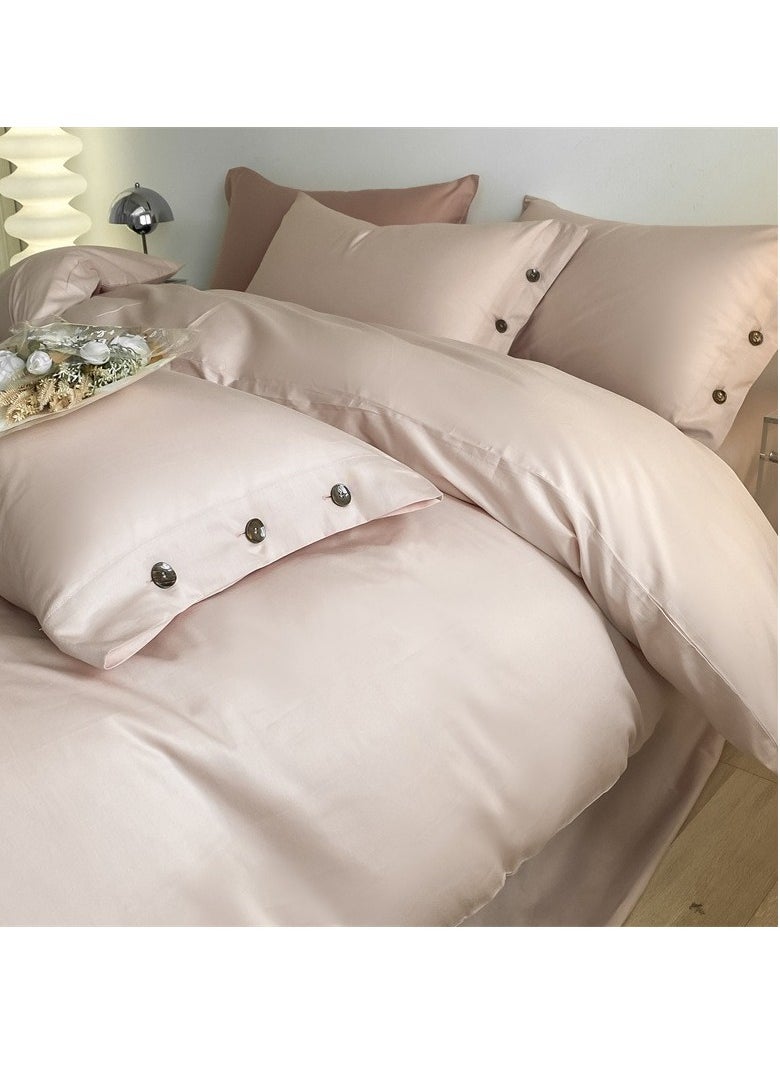 Bed Cover Set, Soft Luxurious Pure Bedsheet Set, Long-staple Cotton Simple Solid Color Bed Sheet Quilt Cover Bedding Twill Cotton Set, (Pink, 1.5m Bed Sheet Four Piece Set)