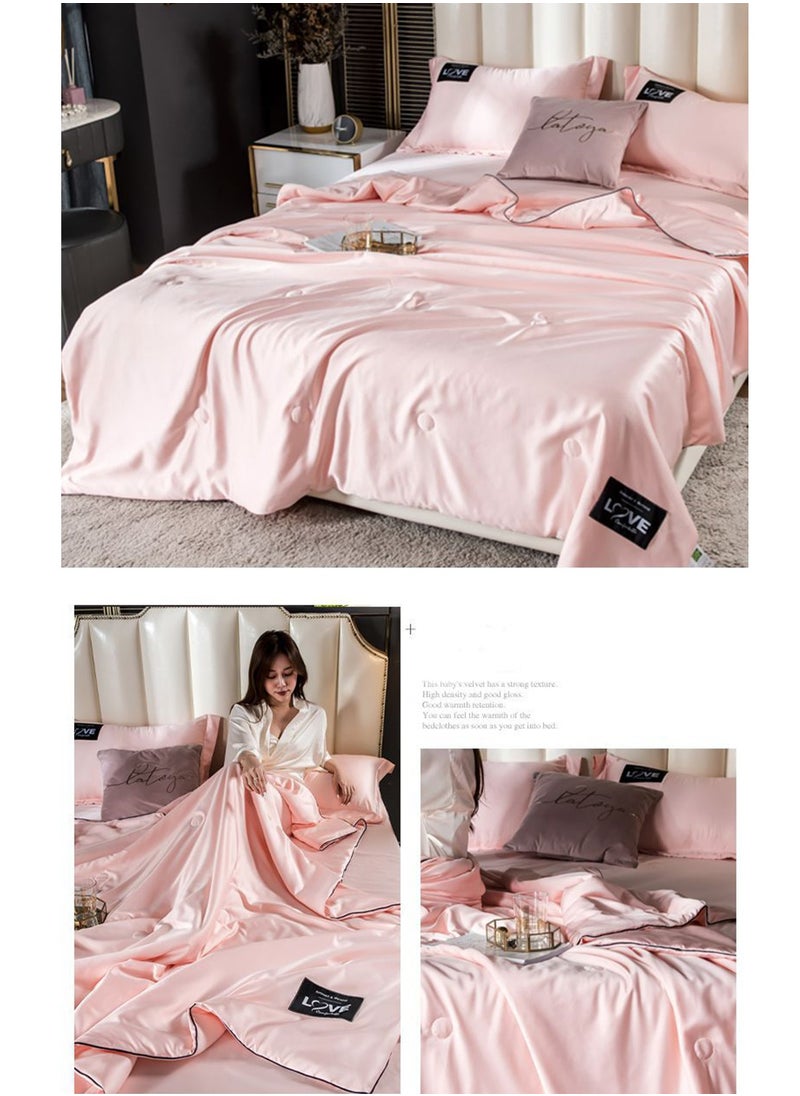 150x200cm Cooling Quilt Lyocell Cold-tech Fabric Comforter Blanket For Hot Sleepers Lightweight Silk-like Smooth Soft Breathable Summer Quilt Pink
