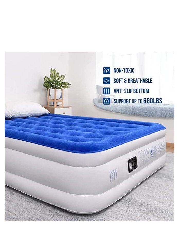 COOLBABY Inflatable Mattress with Built-in Pump approx. 45 cm Queen Size Double Height Inflatable Mattress with flocking top - Easy inflatable, waterproof, portable Household Inflatable Bed