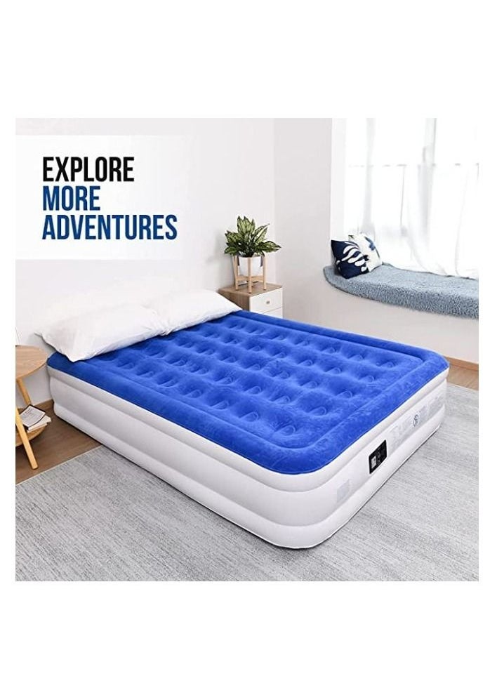 COOLBABY Inflatable Mattress with Built-in Pump approx. 45 cm Queen Size Double Height Inflatable Mattress with flocking top - Easy inflatable, waterproof, portable Household Inflatable Bed