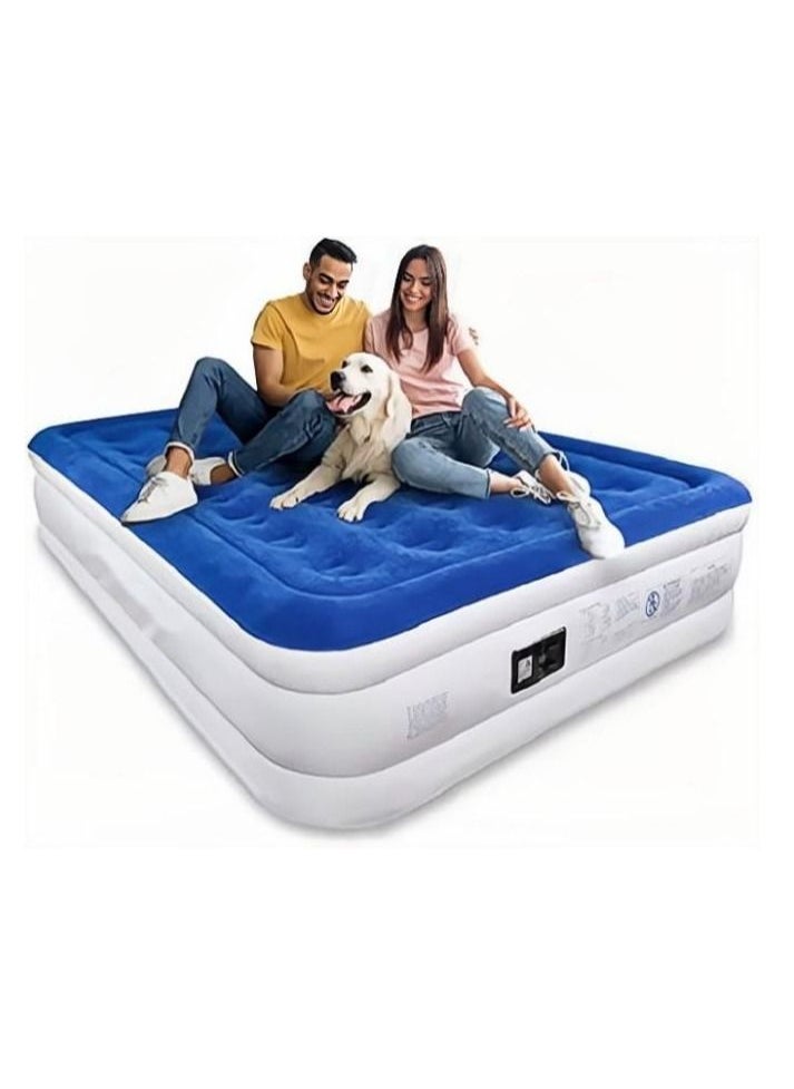 COOLBABY Inflatable Mattress with Built-in Pump approx. 45 cm Queen Size Double Height Inflatable Mattress with flocking top - Easy inflatable, waterproof, portable Household Inflatable Bed