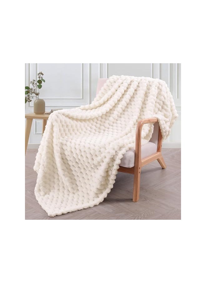 Extra Large Soft Fleece Throw Blanket, 50x70 Inches 3D Clouds Stylish Jacquard Throw Blanket for Couch, Cozy Soft Lightweight for All Season, Off White Blanket