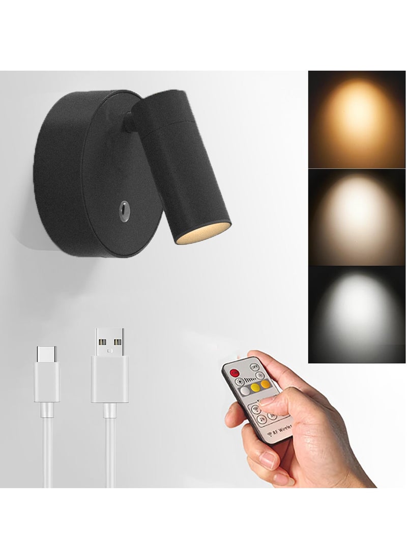 Wireless SpotLights Indoor with Remote Magnetic Bedside Reading Wireless Spotlight Battery Operated Neutral Light 4000K 3 Color Dimmable Stick on Wall Light for Plant Artwork, Reading Black