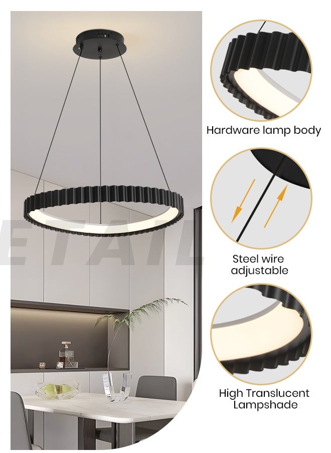 Black Round LED Chandelier, 29W Adjustable Hanging Light with Remote Control, 3-Color Dimming (3000K-6000K), Adjustable Height for Dining Room, Bedroom, Living Room, 55CM Diameter