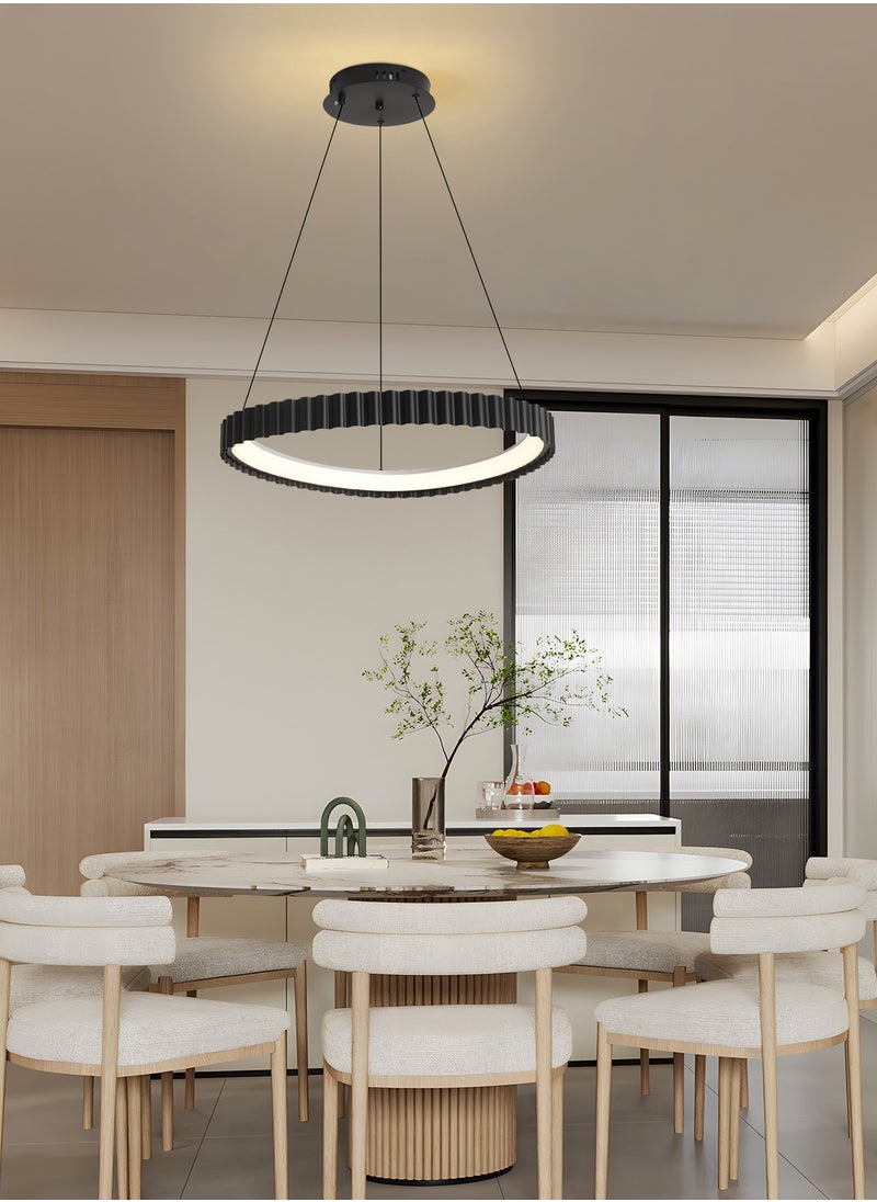 Black Round LED Chandelier, 29W Adjustable Hanging Light with Remote Control, 3-Color Dimming (3000K-6000K), Adjustable Height for Dining Room, Bedroom, Living Room, 55CM Diameter