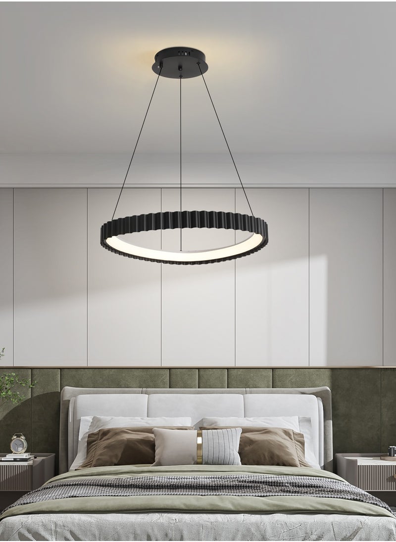 Black Round LED Chandelier, 29W Adjustable Hanging Light with Remote Control, 3-Color Dimming (3000K-6000K), Adjustable Height for Dining Room, Bedroom, Living Room, 55CM Diameter