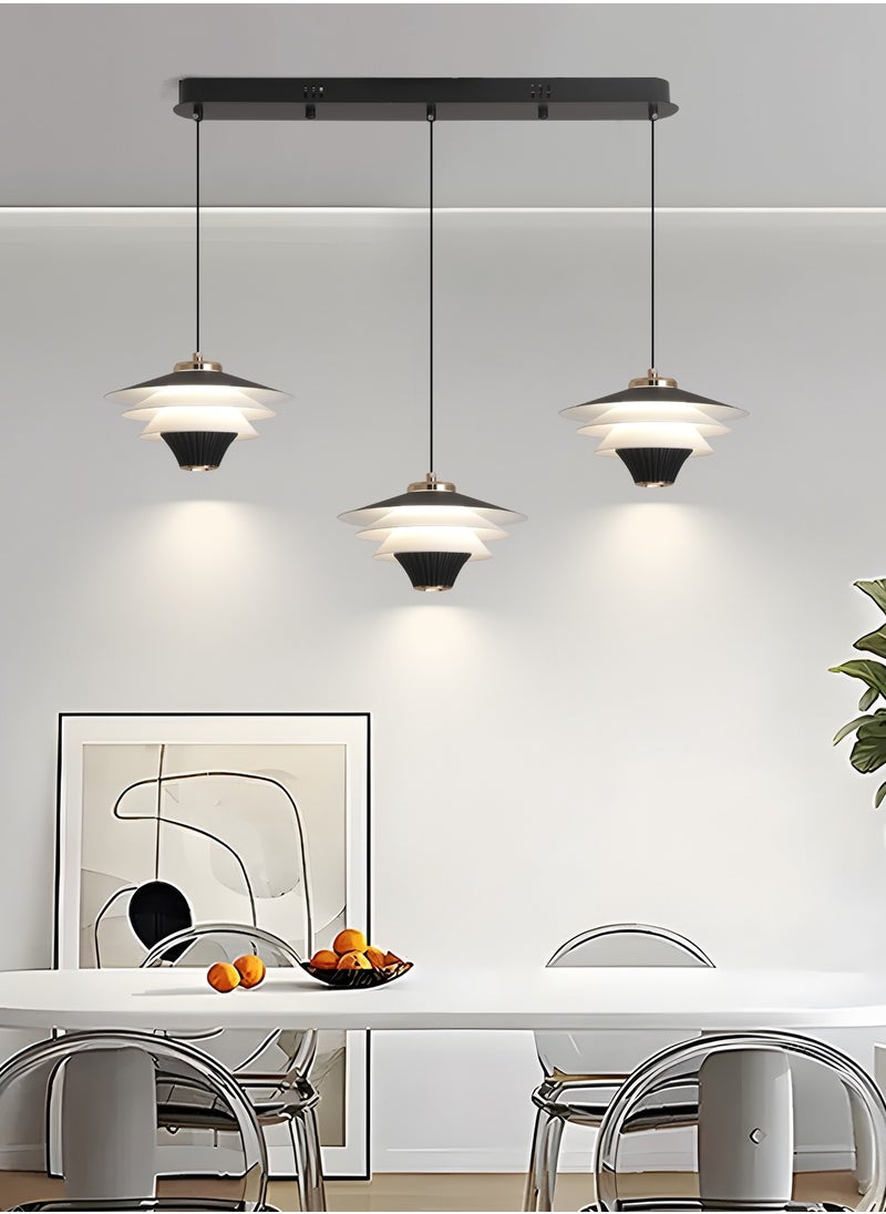 Modern LED Pendant Light, 30W Cone Shape Adjustable Height Chandelier, Remote Control Dimmable Lighting (3000-6000K), Black Minimalist Design for Dining Room, Kitchen Island, 10-15㎡