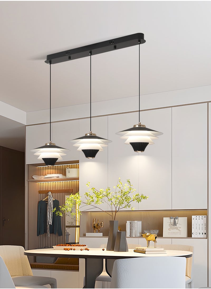 Modern LED Pendant Light, 30W Cone Shape Adjustable Height Chandelier, Remote Control Dimmable Lighting (3000-6000K), Black Minimalist Design for Dining Room, Kitchen Island, 10-15㎡