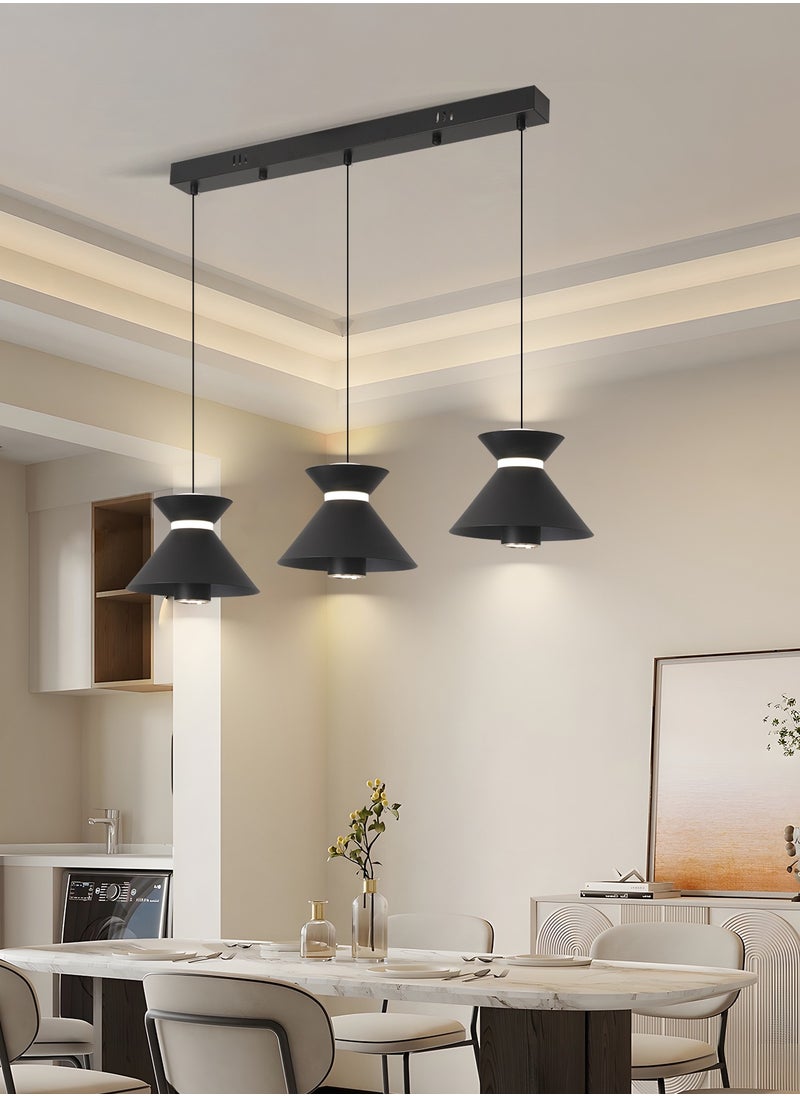 Modern LED Pendant Light, 30W Adjustable Height Cone Shape Chandelier, Remote Control Dimmable Lighting (3000-6000K), Minimalist Black Design for Dining Room, Kitchen Island, 10-20㎡