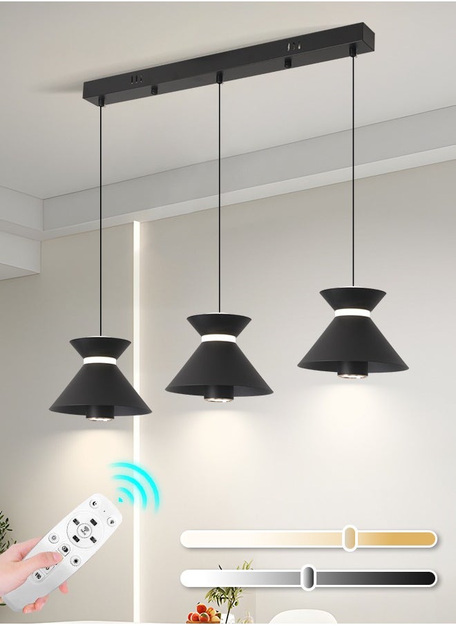 Modern LED Pendant Light, 30W Adjustable Height Cone Shape Chandelier, Remote Control Dimmable Lighting (3000-6000K), Minimalist Black Design for Dining Room, Kitchen Island, 10-20㎡