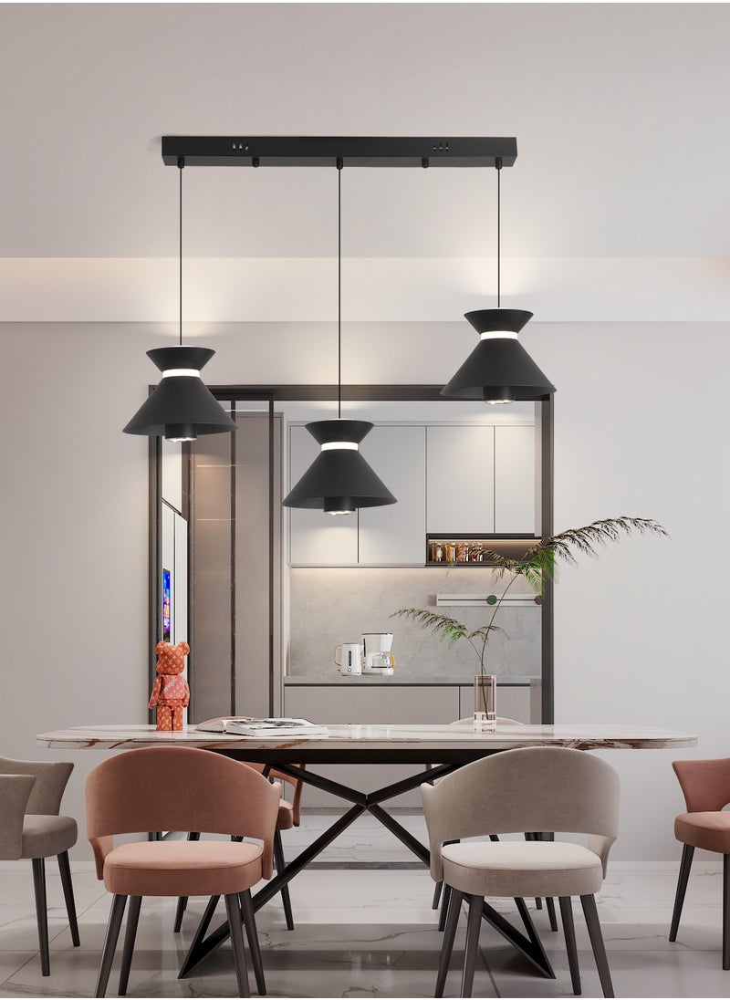 Modern LED Pendant Light, 30W Adjustable Height Cone Shape Chandelier, Remote Control Dimmable Lighting (3000-6000K), Minimalist Black Design for Dining Room, Kitchen Island, 10-20㎡