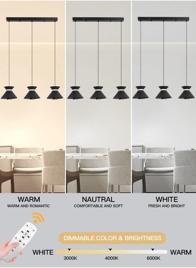 Modern LED Pendant Light, 30W Adjustable Height Cone Shape Chandelier, Remote Control Dimmable Lighting (3000-6000K), Minimalist Black Design for Dining Room, Kitchen Island, 10-20㎡