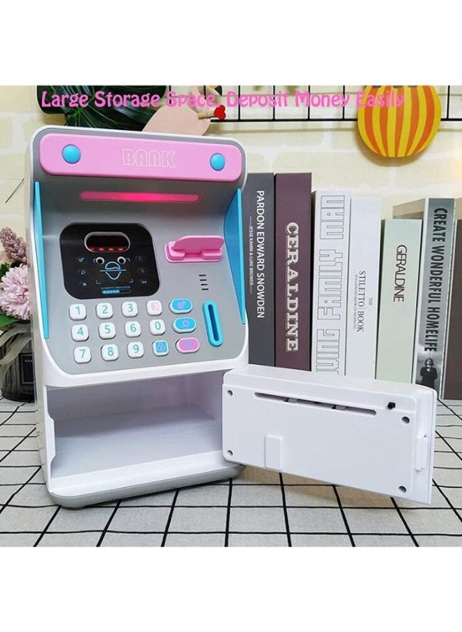 Electronic Money Bank with Face Lock, ATM Bank for Real Money Kids Money Bank with Password Lock Cash Coin, Face Lock & Bank Card & Password Protection (PINK)