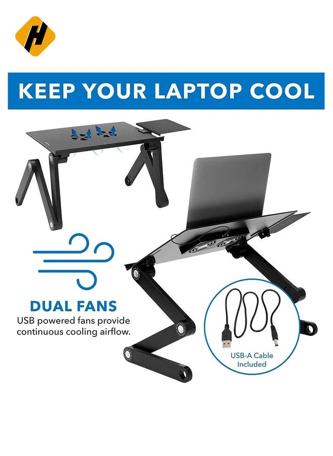 ELTERAZONE Adjustable Laptop Stand with Built-in Cooling Fans and Mouse Pad Tray, Easy to Use Ergonomic Laptop Stand for Bed, Couch, and Table, Portable and Lightweight