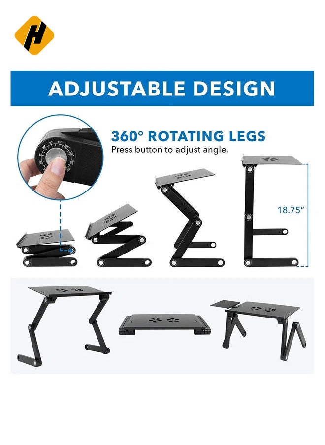 ELTERAZONE Adjustable Laptop Stand with Built-in Cooling Fans and Mouse Pad Tray, Easy to Use Ergonomic Laptop Stand for Bed, Couch, and Table, Portable and Lightweight