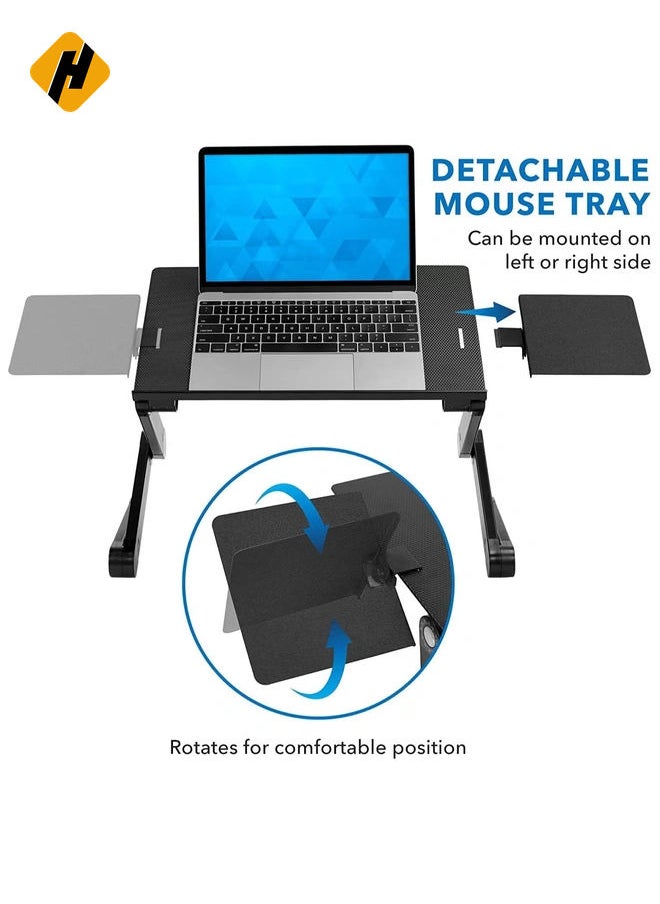 ELTERAZONE Adjustable Laptop Stand with Built-in Cooling Fans and Mouse Pad Tray, Easy to Use Ergonomic Laptop Stand for Bed, Couch, and Table, Portable and Lightweight