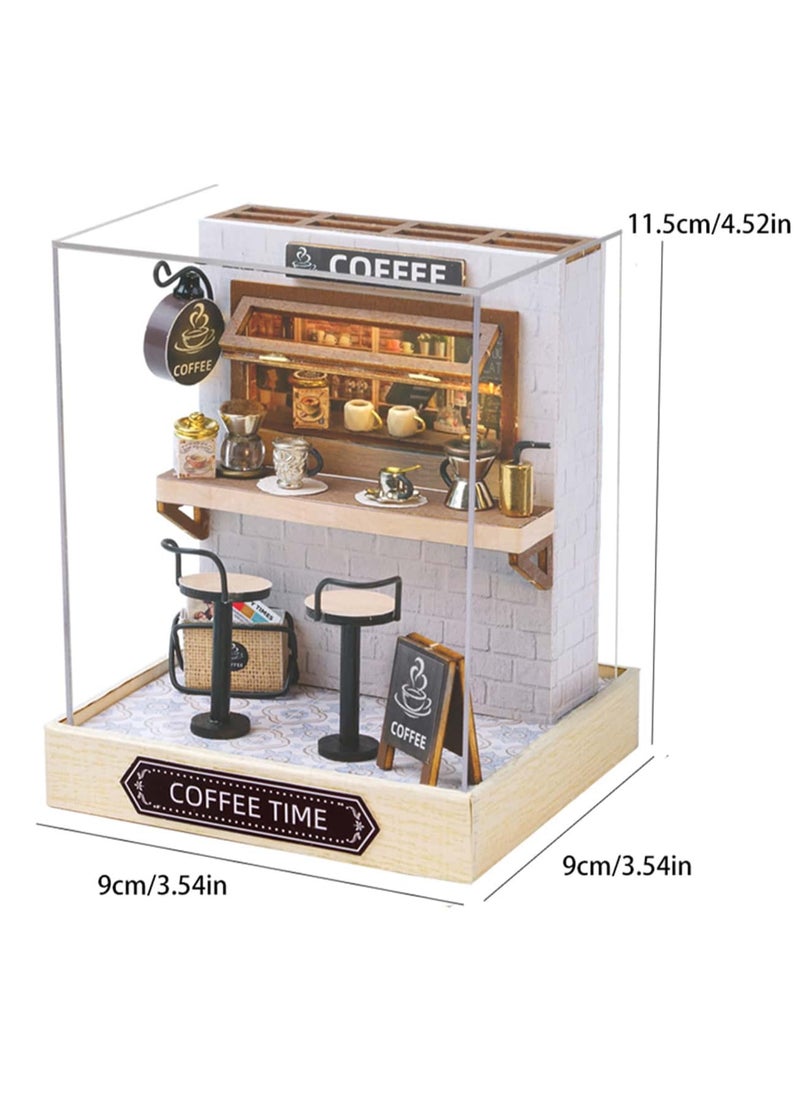 DIY Miniature Coffee Shop Model Kit - Wooden 3D Assembly Scene with Detailed Furniture, Perfect for Crafting Enthusiasts and Home Decor; Handcrafted Mini Dollhouse for Teens and Adults, Battery-Free & Glue-Free Design