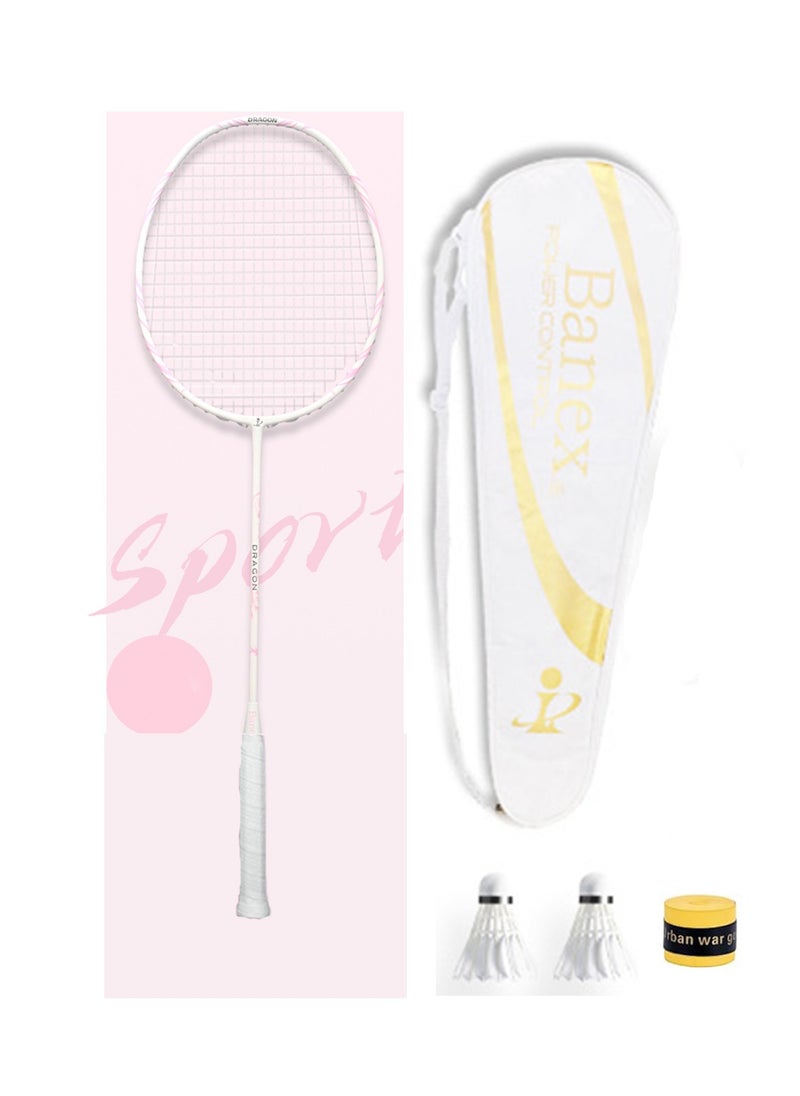 1-Piece Badminton Racquet Set Pink Carbon Fiber Lightweight 77 Grams 25 LBS Tension Professional Racquet For Outdoor Sport With 2 Shuttlecocks 2 Replacement Racket Grip Tapes 1 Random-colored Carry Bag