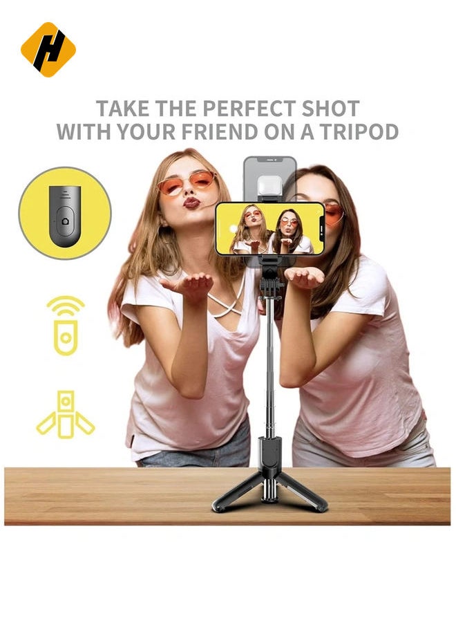 Selfie Stick,Extendable Selfie Stick Tripod，With wireless remote control and fill light，Compact Size & Lightweight with All Cell Phone