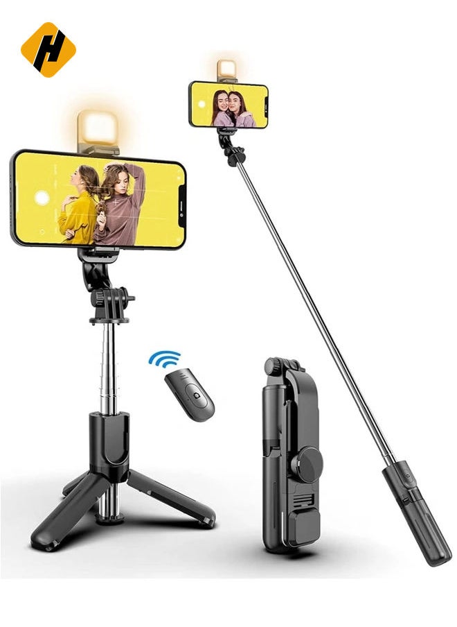 Selfie Stick,Extendable Selfie Stick Tripod，With wireless remote control and fill light，Compact Size & Lightweight with All Cell Phone